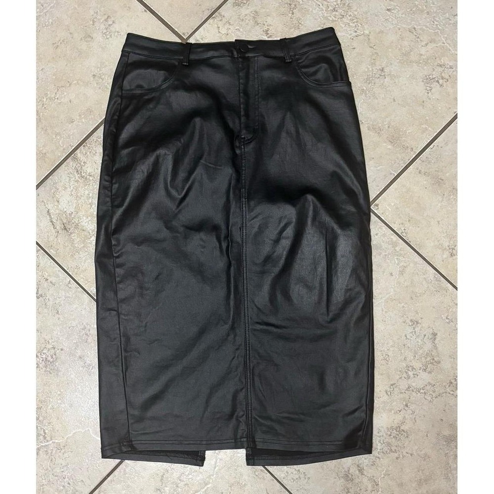 Women's Black Faux Leather Straight Pencil Midi Skirt size 1xl